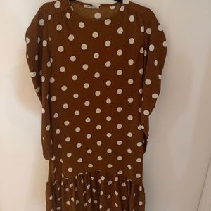 Zara, S, Brown and white polka dot midi dress